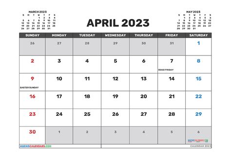 Free Printable Calendar April 2023 With Holidays Pdf In Landscape Tmp