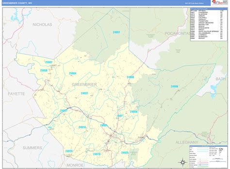 Greenbrier County Wv Zip Code Wall Map Basic Style By Marketmaps