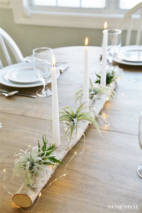 Birch Log Centerpiece With Air Plants And Succulents Sand And Sisal