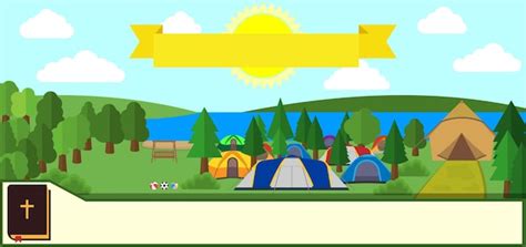 Tienda turística y prado verde en un cielo nublado camping de verano