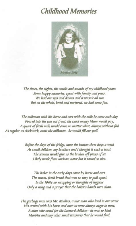 Childhood Memories Poem Photo Page 1 Monicas Monologue