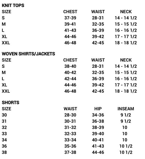 Size Chart Px Clothing