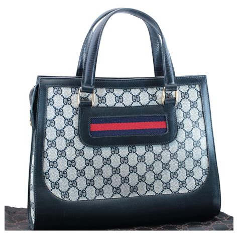 Gucci Sherry Line Gg Hand Bag Blue Cloth Ref133560 Joli Closet