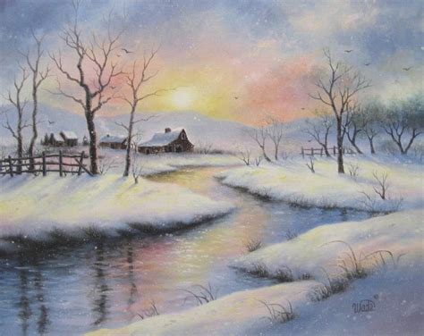 Peaceful Winter 18x24 Original Oil Painting Barns Country Winter