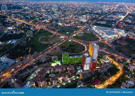 Aerial Shot Of The City Of Accra In Ghana At Night Editorial Stock