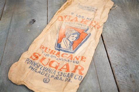 Vintage Quaker Pure Cane Sugar Sack Pennsylvania Sugar Co Bag Sac Pouch