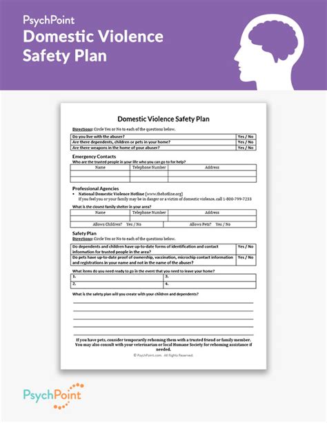 Domestic Violence Safety Plan Worksheet Psychpoint