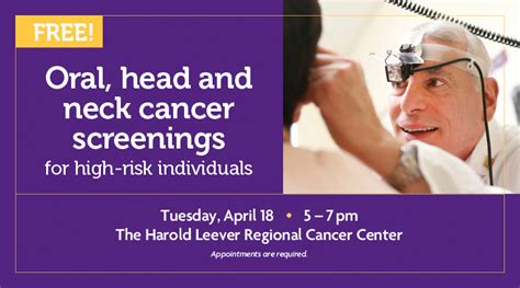 Oral Head And Neck Cancer Screenings Tuesday April 18 2023 Harold Leever Regional Cancer Center
