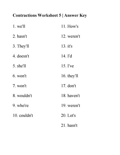 Contractions Worksheet 5 Answers — Db