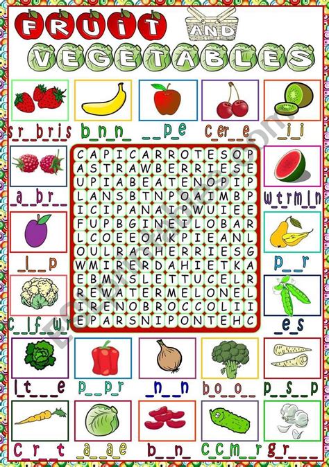 Fruit And Vegetables Wordsearch Worksheet Free Esl Printable Fruit