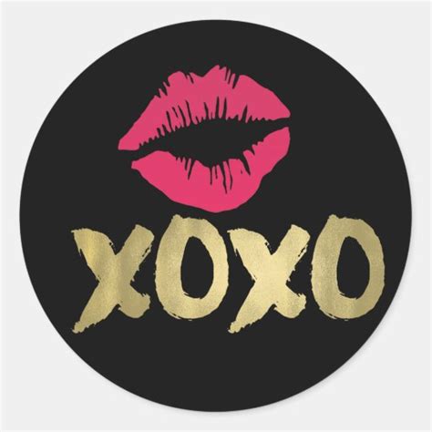 xoxo faux gold and pink lips black classic round sticker