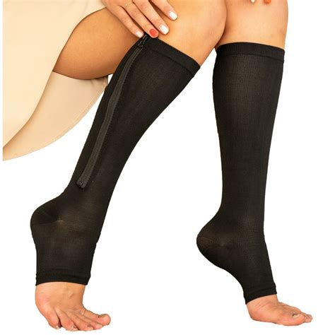 Zipper Pressure Compression Socks Support Stockings Leg Open Toe Knee High 20 30mmhg Helps
