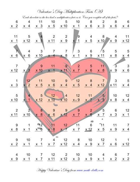 Multiplication Facts To 144 A Valentines Day Math Worksheet