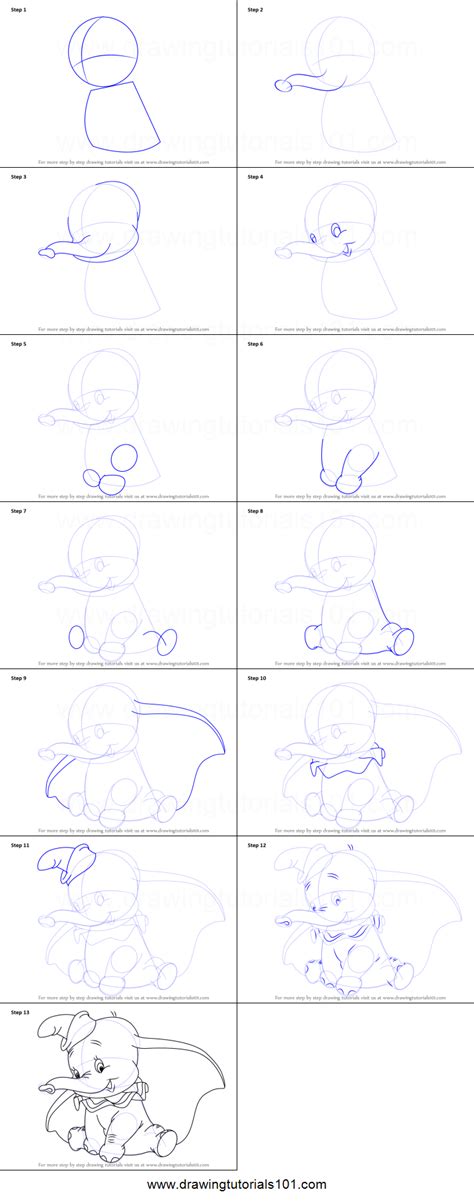 You can use a marker, no advanced art tools are required. How to Draw Dumbo Elephant from Dumbo printable step by ...