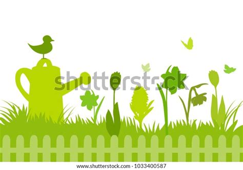 Banner Spring Flowers Silhouette Vector Illustration Stock Vector