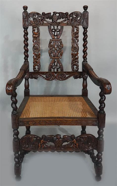 Lot Charles Ii Style Caned Walnut Arm Chair With Carved Eagle Crest