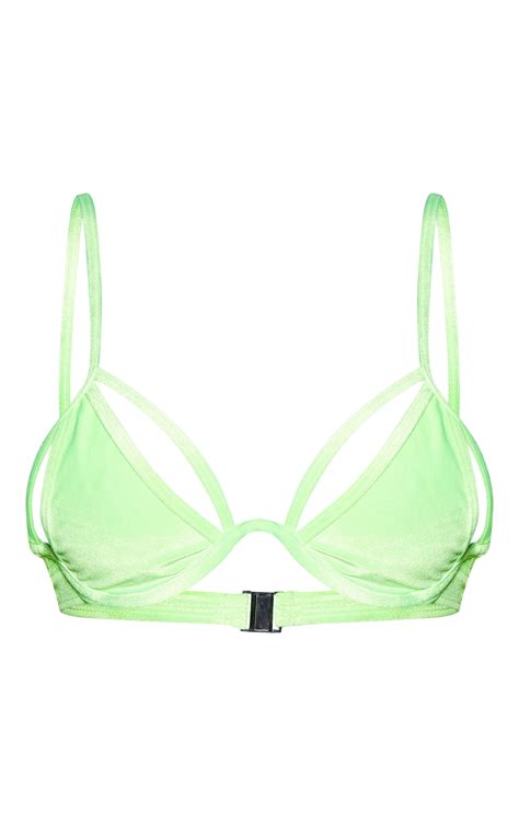 Neon Green Velvet Underwired Bikini Top Prettylittlething