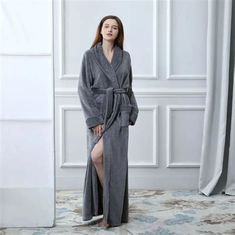 2019 Women Cloak Ankle Length Flannel Bathrobe Peignoir Dressing Gowns
