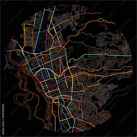 Colorful Map Of Neiva With All Major And Minor Roads Stock Vector