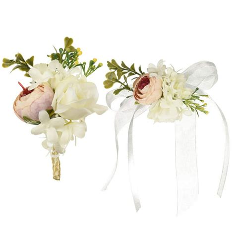 Coolmade 2pcs Peony Boutonniere Buttonholes And Wrist Corsage