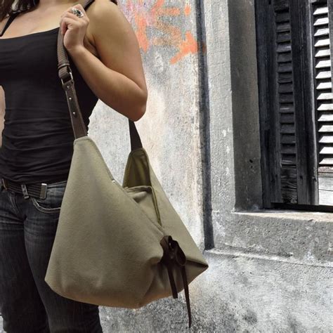 Hobo Cross Body Bag In Cotton Fabric With Leather Etsy Leather Bows Calf Leather Cotton