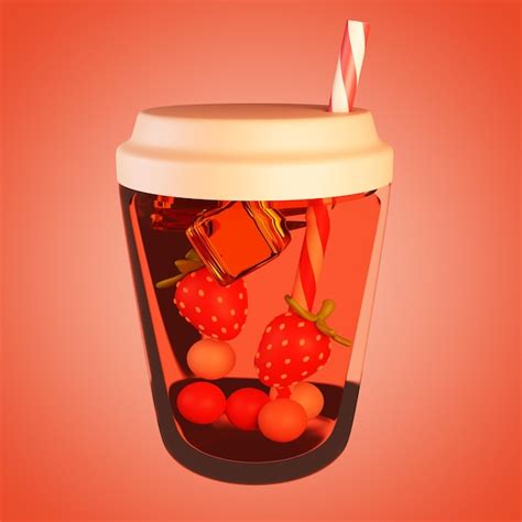 Premium Photo Strawberry Juice With A Straw 3d Illusration