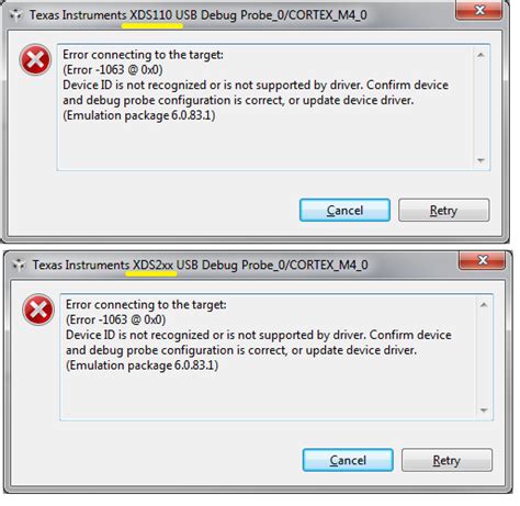 CORTEX M Error Connecting To The Target Error X Code Composer Studio Forum