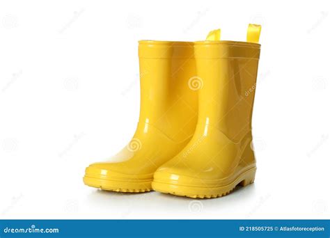 Yellow Rubber Boots Isolated On White Background Stock Image Image Of