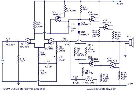 Manufacturing flow diagrams commercial grade amplifier. 100 Watt sub woofer amplifier - Working and Circuit diagram