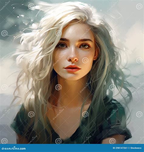 Beautiful Girl With White Hair A Noah Bradley Inspired Portrait Stock