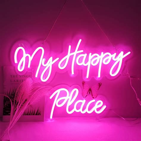 Britrio Led Neon Light Sign My Happy Place Hanging Neon Wall Art Sign