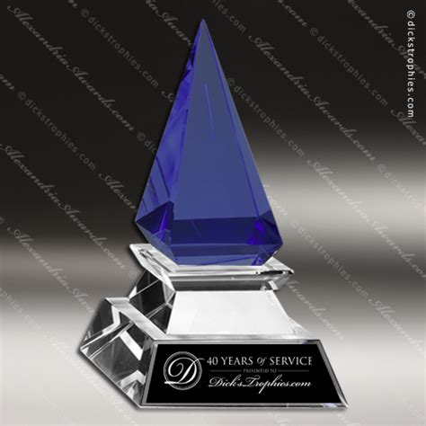 Crystal Blue Accented Pyramid Step Base Trophy Award Blue Accented