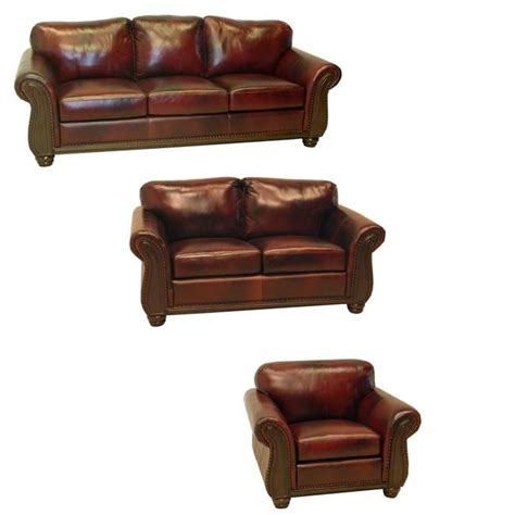 Conrad Wine Italian Leather Sofa Loveseat And Chair Free Shipping