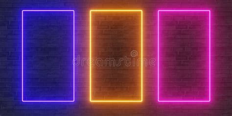 Neon Signs On The Wall Neon Signs And Brick Walls Text Frame On Panel 3d Illustration Stock