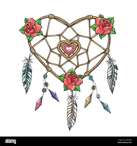 Tattoo Of Hand Drawn Heart Shaped Dream Catcher Isolated On White