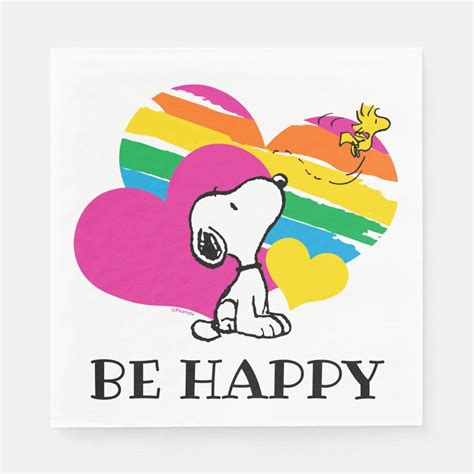 Snoopy And Woodstock Rainbow Hearts Napkins Zazzle Snoopy And