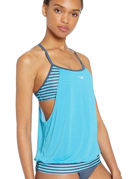 Nike Swim Women S Layered Sport Tankini Swimsuit Set Light Blue Size