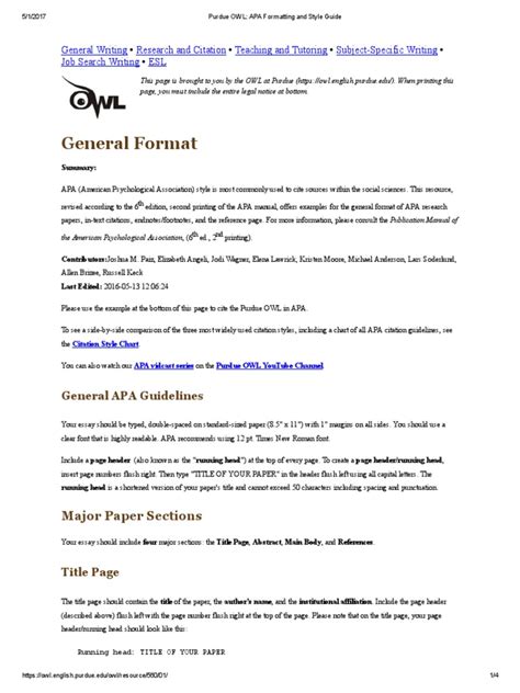 Apa (american psychological association) style is most frequently used within the social sciences, in order to cite various sources. purdue owl apa formatting and style guide | American ...