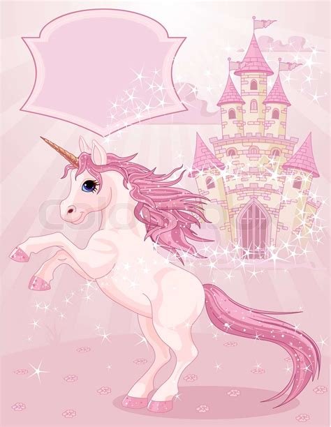 Illustration Of A Fairy Tale Castle And Unicorn Stock Vector Colourbox