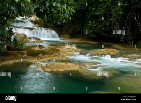 Cascades Of Waterfall Aqua Azul In The Jungle Of Chiapas Travel Mexico