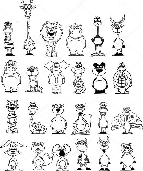 Cartoon of animals. black and white — Stock Vector © virinaflora #13734758