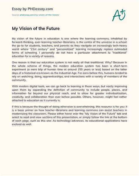 My Vision Of The Future Personal Essay Sample 300 Words