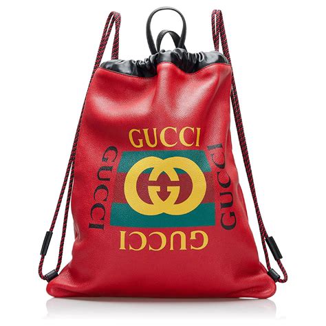 Gucci Red Gucci Logo Backpack Leather Pony Style Calfskin Ref853666