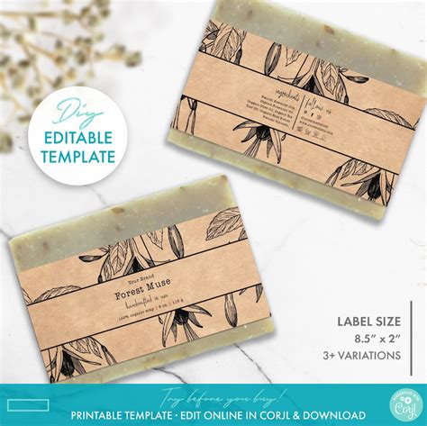 Fully Editable Botanical Bar Soap Label Template Printable Floral Soap