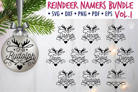Christmas Reindeer Names Ornaments Svg Graphic By Prettydd · Creative
