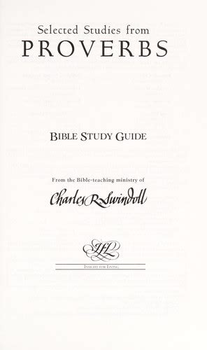 Selected Studies From Proverbs Swindoll Bible Study Guides By Charles