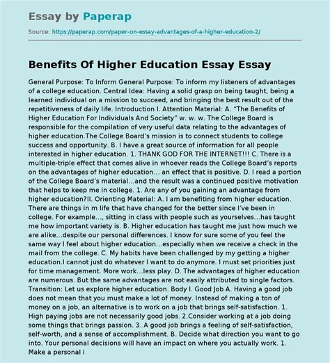 Benefits Of Higher Education Essay Free Essay Example