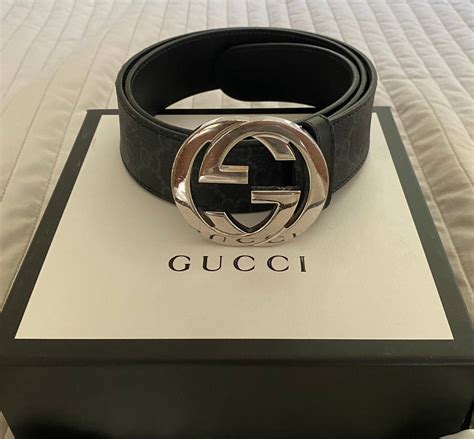 Gucci Gucci Silver Logo Buckle Monogram Black Leather Belt Grailed