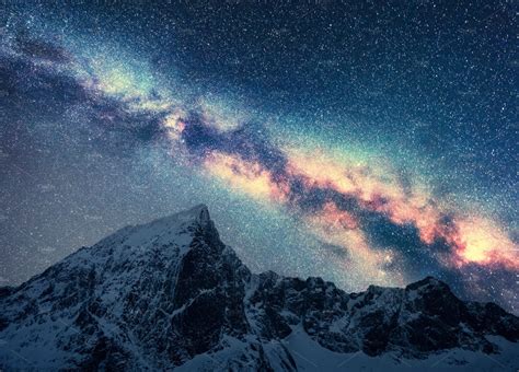 Milky Way Above Snowy Mountains Stock Photo Containing Milky Way And