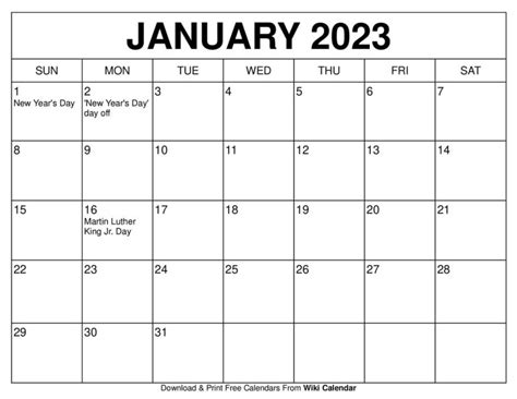 Free Printable January 2023 Calendar Templates With Holidays